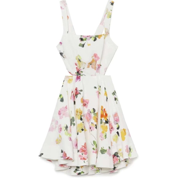 NEW BEST AJE Clara Linen Floral Mini Dress White Pink Blush Spring Back Bow - Picture 3 of 13